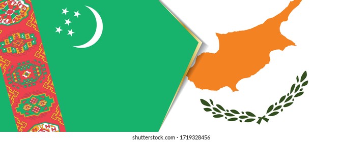 Turkmenistán y Chipre banderas, dos vectores símbolo de relación o enfrentamiento.
