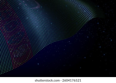 Turkmenistan digital flag made of dots, waving over a starry dark background