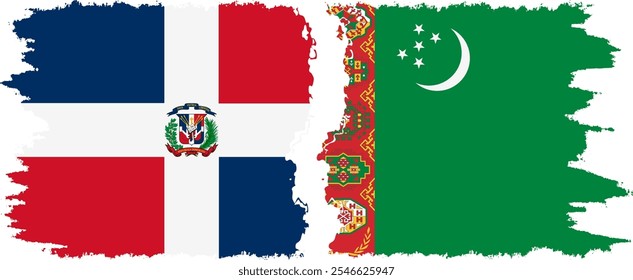 Turkmenistan and Dominican Republic grunge flags connection, vector