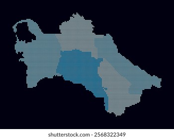 Turkmenistan dotted map. Digital style map of the country on dark background. Turkmenistan shape with circle dots. Colored dots style. Small size circles. Awesome vector illustration.