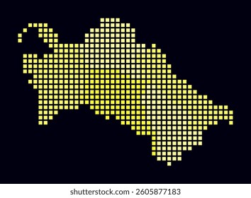 Turkmenistan dotted map. Digital style map of the country on dark background. Turkmenistan shape with square dots. Colored dots style. Large size squares. Artistic vector illustration.