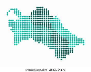 Mapa punteado de Turkmenistán. Mapa de estilo digital del país sobre fondo blanco. Forma de Turkmenistán con puntos circulares. Estilo de puntos de colores. Círculos de tamaño Grande. Una Ilustración vectorial increíble.