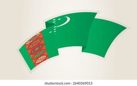 Turkmenistan Flag in Abstract Ribbon Shape, National Symbol of the Turkmenistan. This vector is ideal for use in national events, Independence Day, international sports competitions.