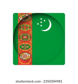Turkmenistan flag - behind the cut circle paper hole with inner shadow.