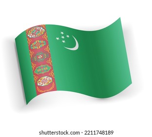 Turkmenistan flag bended and lying on white background