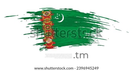 Turkmenistan flag. Brush strokes, grunge. Drawn turkmen flag on white background. Vector design for national holiday, poster, template, place for text. State patriotic banner of turkmenistan, flyer