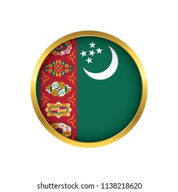 Turkmenistan flag button, Golden on a white background,flag of Turkmenistan Round badge or icon isolated. Vector illustration.