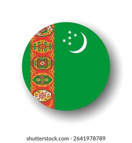 Turkmenistan flag - flat vector circle icon or badge with dropped shadow.