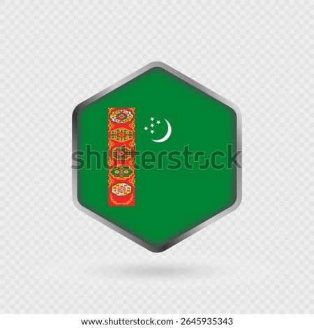 Turkmenistan Flag Icon in Hexagon Shape.