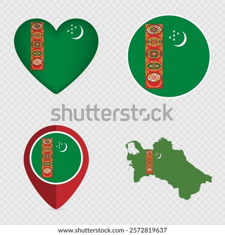 Turkmenistan Flag Icons Pack. Vector illustration.