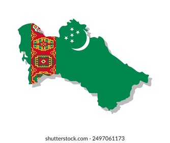 Turkmenistan - Die Flagge ist in die Kontur des Landes eingeschrieben. Vektorgrafik.