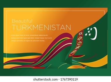 Turkmenistan flag landing page for web vector illustration