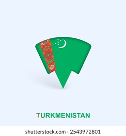 Turkmenistan Flag Map Pointer Design with Shadow. Vector illustrator.