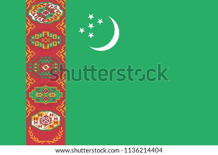 Turkmenistan flag with official colors and the aspect ratio of 2:3. Flat vector illustration.