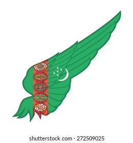 The Turkmenistan Flag on Abstract wing with white background. Vector illustration.