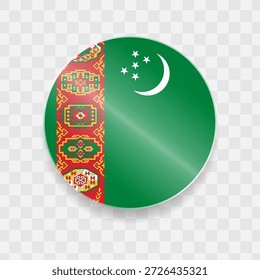 Turkmenistan Flagge auf Knopfdruck glänzendes Glas