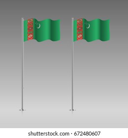 Turkmenistan flag on the flagpole. Official colors and proportion correctly. High detailed vector illustration. 3d and isometry. EPS10