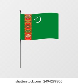 Turkmenistan flag on flagpole. Vector illustration.