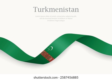 Turkmenistan flag on Waving ribbon. Template for independence day