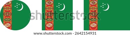 
Turkmenistan flag PNG vector. Turkmenistan square and round icon isolated on transparent PNG background. Turkmenistan flag icon.