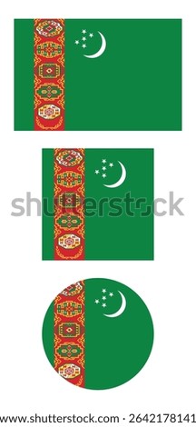 
Turkmenistan flag PNG vector. Turkmenistan square and round icon isolated on transparent PNG background. Turkmenistan flag icon.

