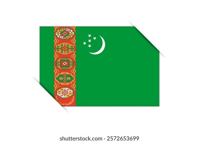 Turkmenistan flag - rectangle colorful flag representing a country cultural identity and heritage. The essence of national pride and unity. Attached by the corners in a paper album