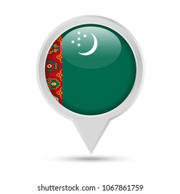 Turkmenistan Flag Round Pin Vector Icon - Illustration