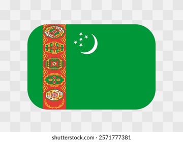 Turkmenistan flag - rounded rectangle colorful flag representing a country cultural identity and heritage. The essence of national pride and unity. Vector flag on transparent background.