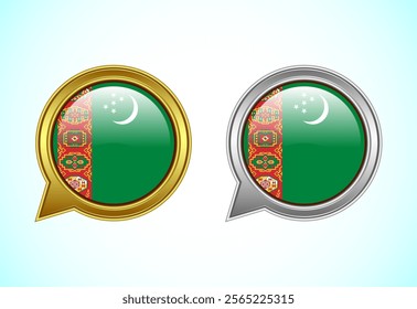 Turkmenistan flag speech bubble. Speaking flag icon in gold and silver color