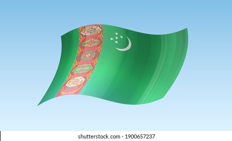 Turkmenistan flag state symbol isolated on background national banner. Greeting card National Independence Day of the republic of Turkmenistan. Illustration banner with realistic state flag.