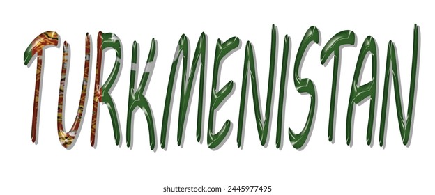 Turkmenistan flag text font, 3D Turkmenistan flag colorful background, Turkmenistan flag vector illustration