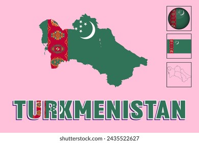 Turkmenistan Flagge Vektor-Illustration und Karte