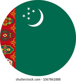 Turkmenistan Flag Vector Round Flat Icon - Illustration