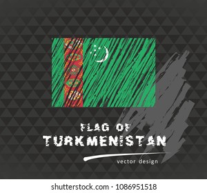 Turkmenistan flag, vector sketch hand drawn illustration on dark grunge background