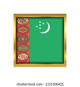Turkmenistan Flag Vector Square Icon - Illustration, Flag of Turkmenistan. Abstract concept, icon,golden square, button. Raster illustration on white background.