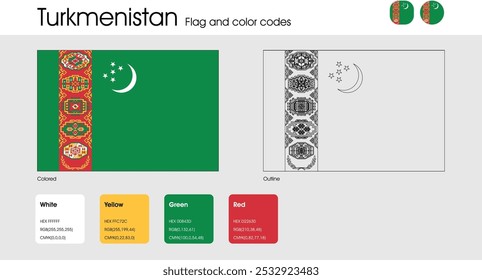 Turkmenistan Flaggenversion von farbigen, Umrisse und Symbole