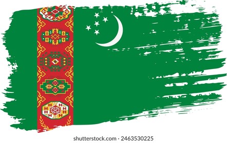 Turkmenistan flag, wide brush stroke on transparent background, vector.