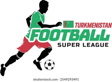 Liga de futebol do Turcomenistão, Bola de futebol, Logotipo de futebol, Jogador Kick the Ball isolado no fundo branco, Ilustração Vetor