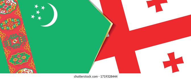 Turkmenistan and Georgia flags, two vector flags symbol of relationship or confrontation.