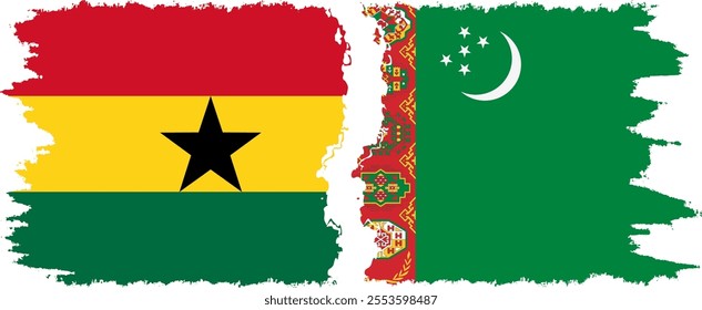 Turkmenistan and Ghana grunge flags connection, vector