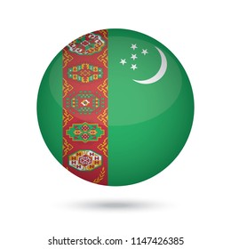 Turkmenistan glossy round button. Vector Illustration EPS10.