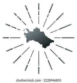 Turkmenistan gradiented sunburst. Map of the country with colorful star rays. Turkmenistan illustration in digital, technology, internet, network style. Vector illustration.