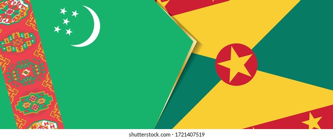 Turkmenistan and Grenada flags, two vector flags symbol of relationship or confrontation.