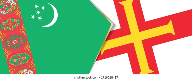 Turkmenistan und Guernsey Flaggen, zwei Vektorfahnen Symbol für Beziehung oder Konfrontation.