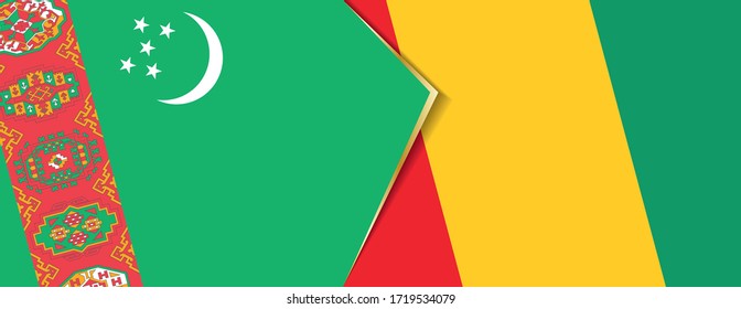 Turkmenistan and Guinea flags, two vector flags symbol of relationship or confrontation.