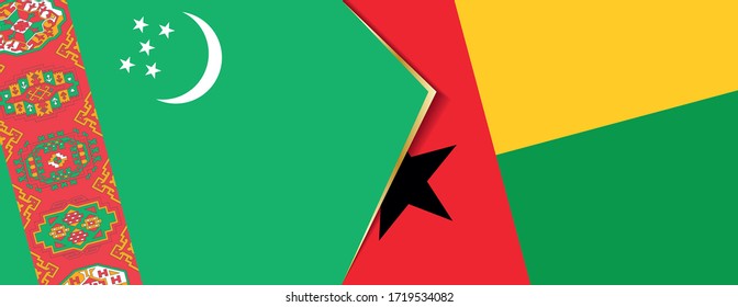 Turkmenistan and Guinea-Bissau flags, two vector flags symbol of relationship or confrontation.