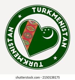 Turkmenistan heart flag badge. From Turkmenistan with love logo. Support the country flag stamp. Vector illustration.