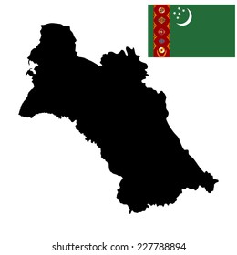 Turkmenistan high detailed vector map silhouette isolated on white background. Original and simple Turkmenistan flag isolated vector in official colors and Proportion Correctly.