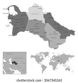 Turkmenistan - highly detailed black and white map. Vector illustration