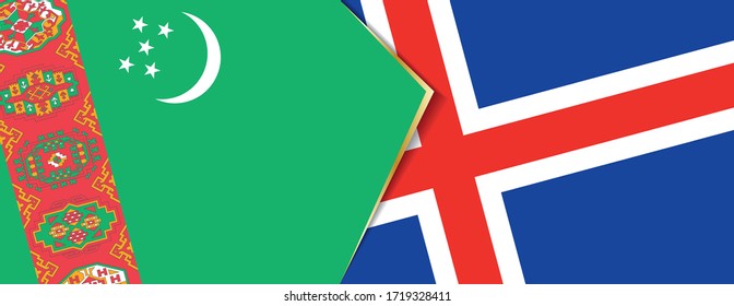 Turkmenistan und Island Flaggen, zwei Vektorfahnen Symbol für Beziehung oder Konfrontation.